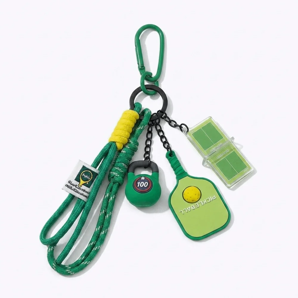 Simulation Keychain Set Detachable Buckle Wear Resistant Pickleball Paddle Keychain Compact Pendant Soft Silicone Mini Keychain