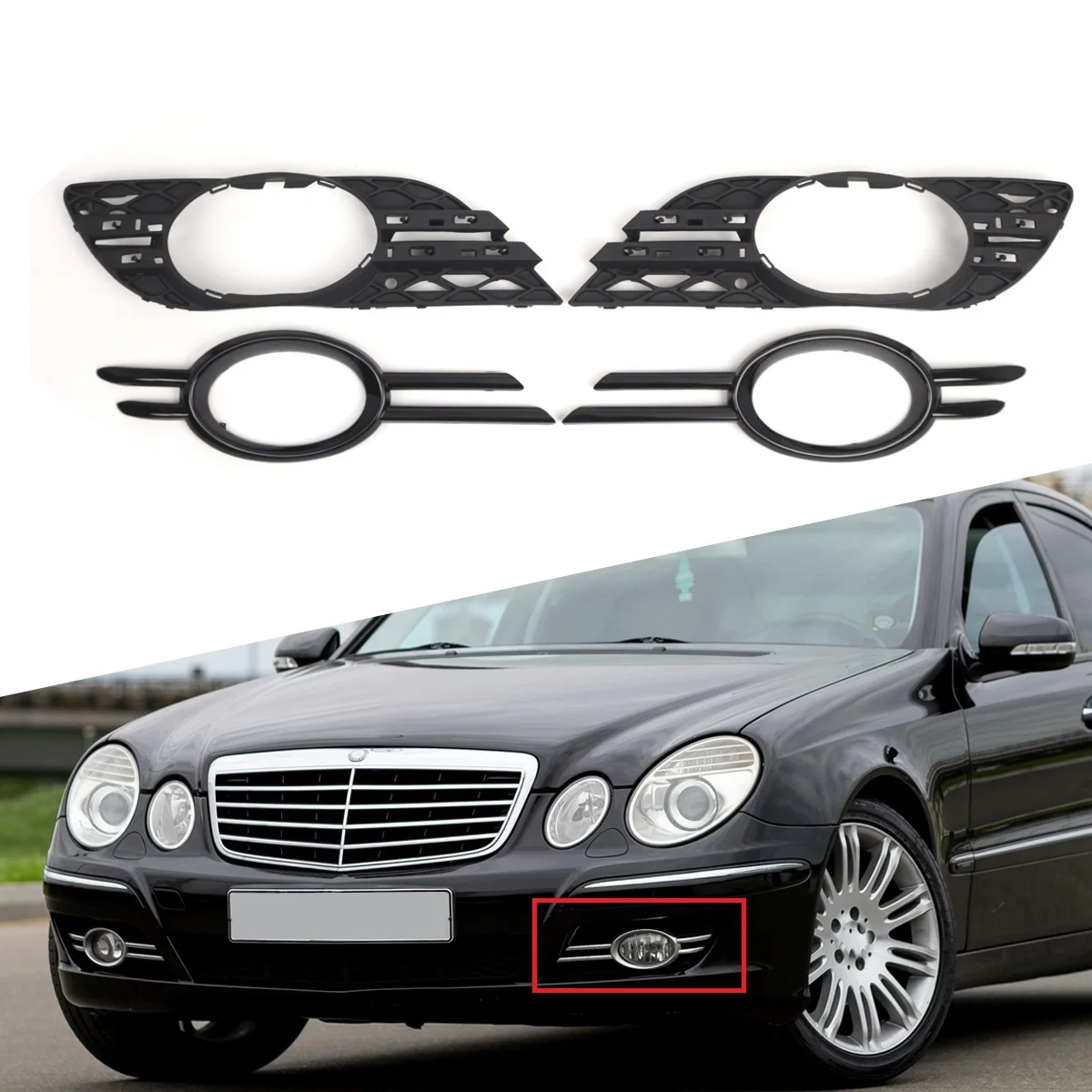 

Front Fog Light Grill Chrome Trim Cover Set For Mercedes-Benz E-CLASS W211 07-09