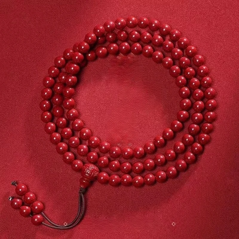 Genuine Natural Cinnabar 108 Buddha Beads Mala Bracelet Women Raw Ore Zodiac Year New Chinese Style Men Women Handmade Jewelry