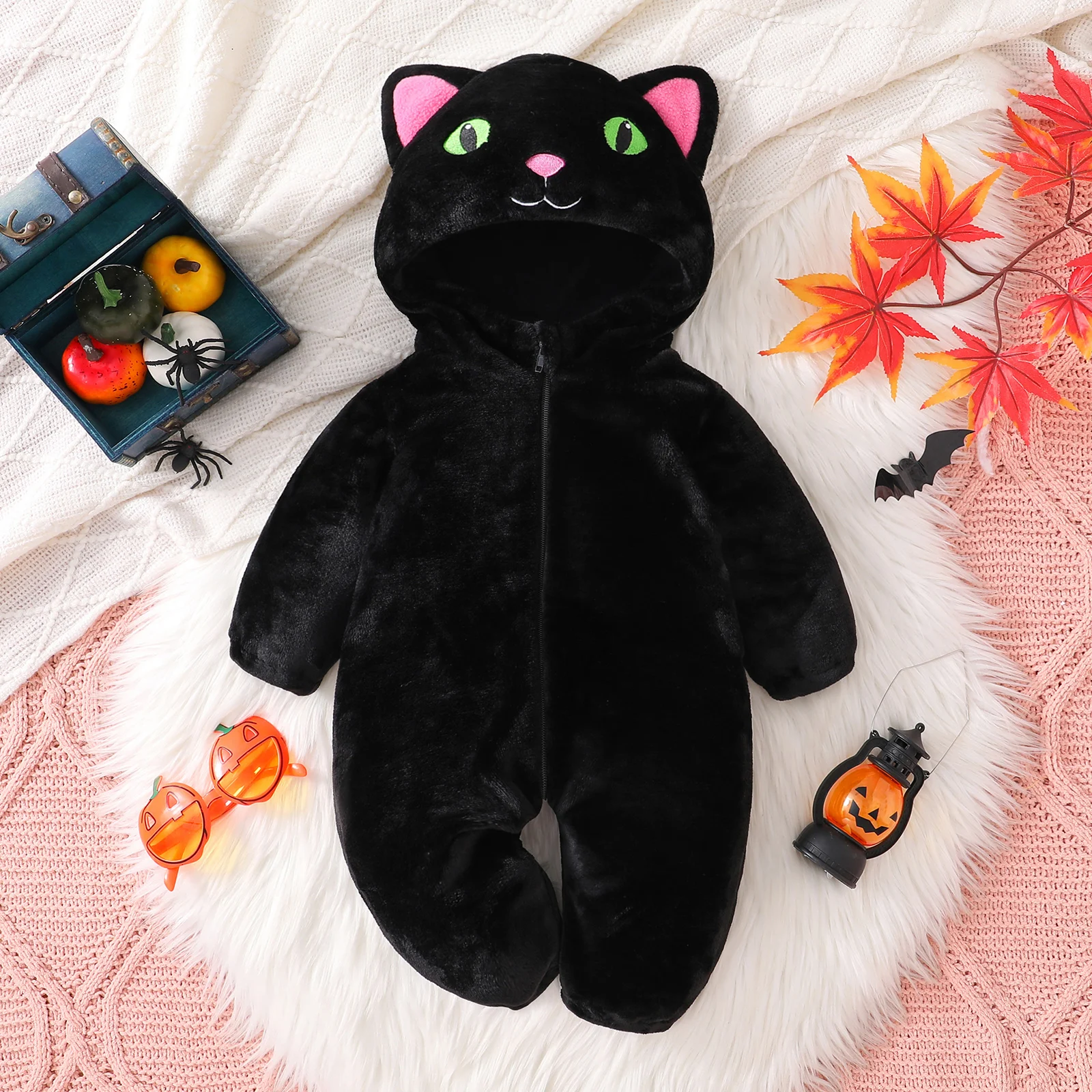

Tregren Toddler Baby Black Cat Costume Winter Warm Soft Long Sleeve Hooded Romper Cute Infant Boys Girls Hooded Jumpsuit Outfits