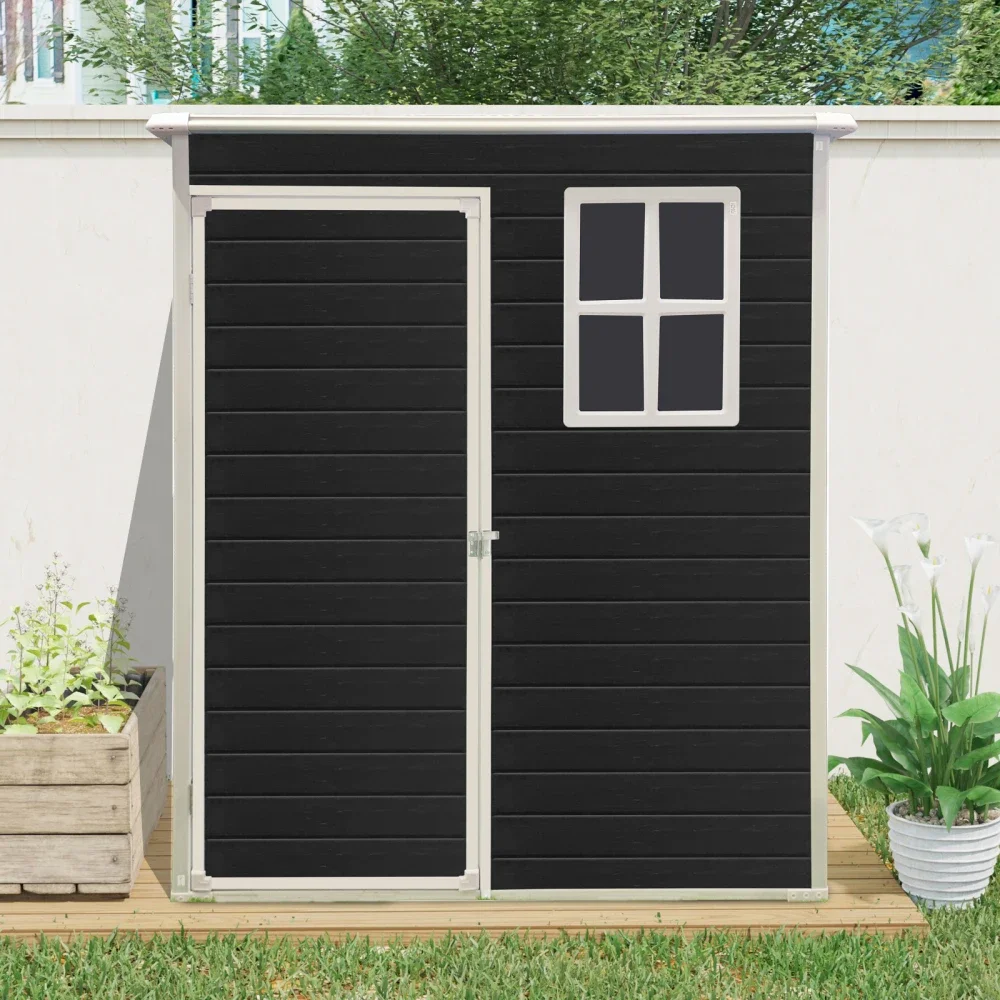 5 Ft X 3 Ft Outdoor Plastic Storage Shed with Floor,Black， Outdoor Storage Garden Shed Sheds， Outdoor Storage