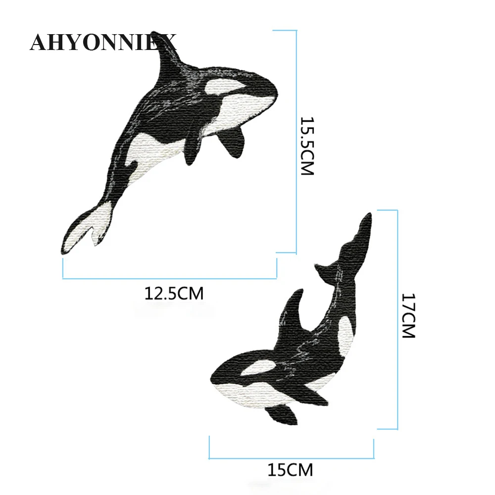 Big Grampus Orca Whale Embroideried Repair Patches Jacket Jeans Strip Iron On Patches for Clothes Pairs Glue Sticker