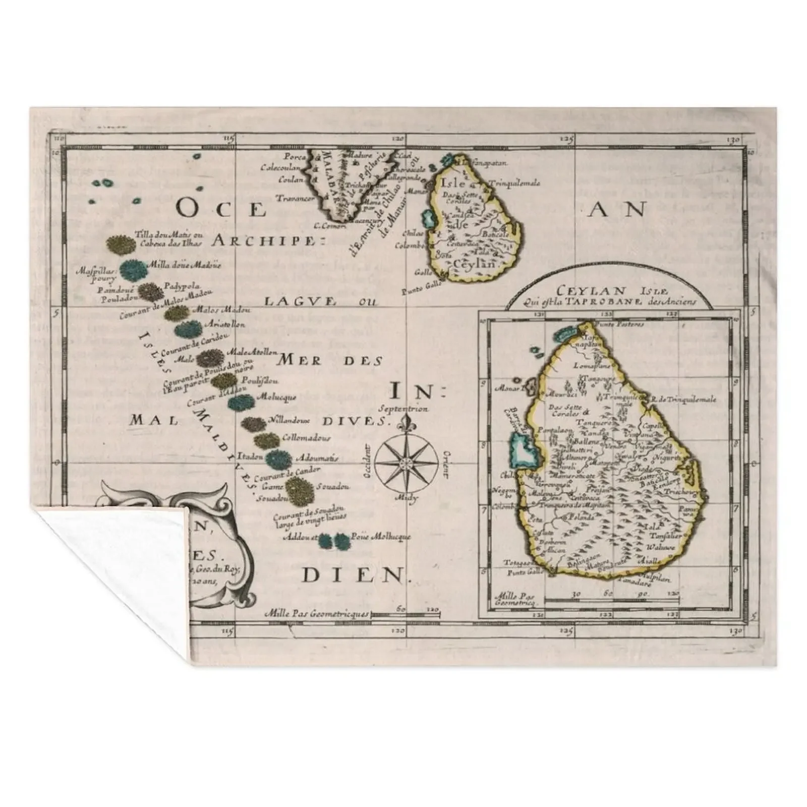 

Vintage Maldives and Sri Lanka Map (1652) Throw Blanket Giant Sofa Tourist Hair heavy to sleep Blankets
