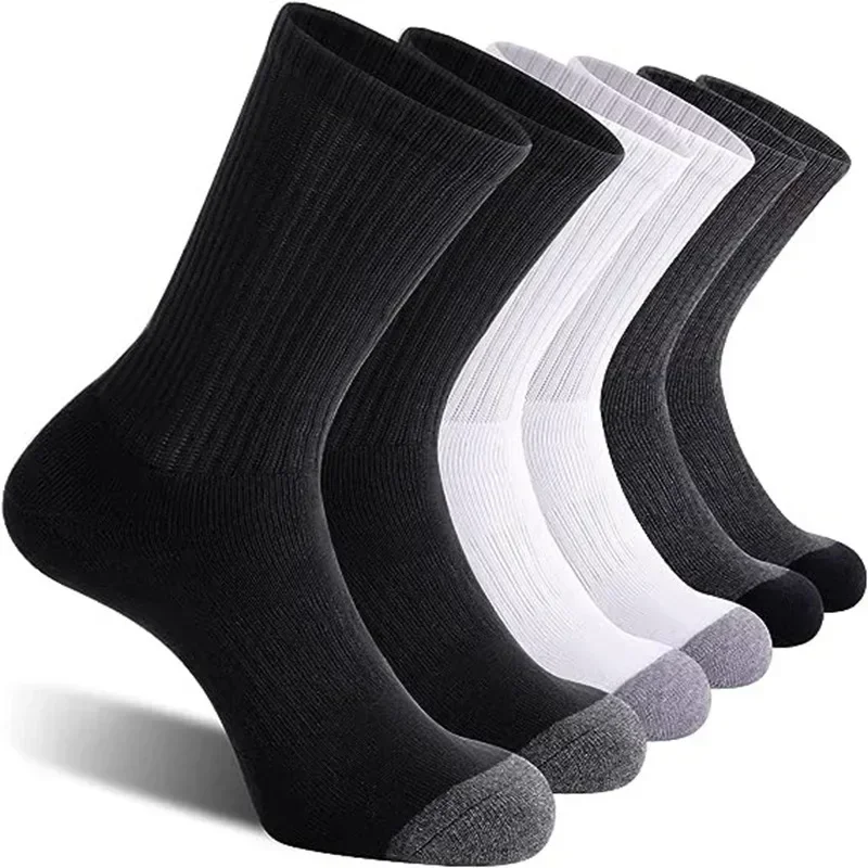 10 Pairs EUR39-47 Plus Size Women Men Crew Socks  High Tube Cotton Sports Socks Runing Soccer Athletic Socks White Black