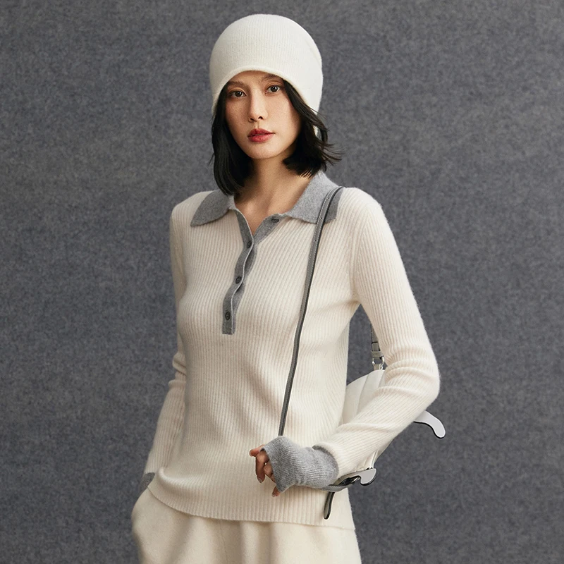 

Женский свитер из 100% кашемира, роскошный осенне-зимний кашемировый пуловер с цветными блоками и отложным воротником, вязаная мягкая теплая одежда, топы