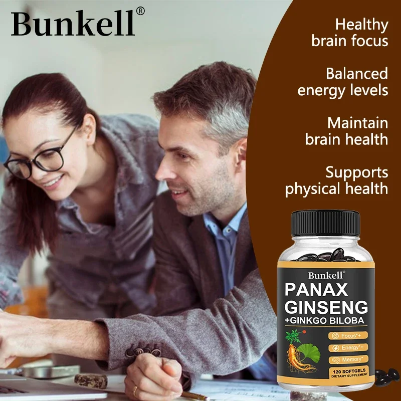 Ginseng + Ginkgo + Ashwagandha Extract, 120 Veggie Caps, Energy & Focus Supplement for Men and Women