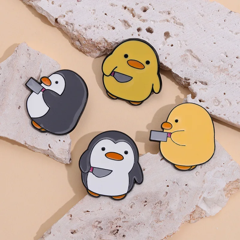 Cute Cartoon Penguin with a Knife Series of Alloy Corsage Beautiful Penguin/Yellow Duck Modeling Animal Badges image 4