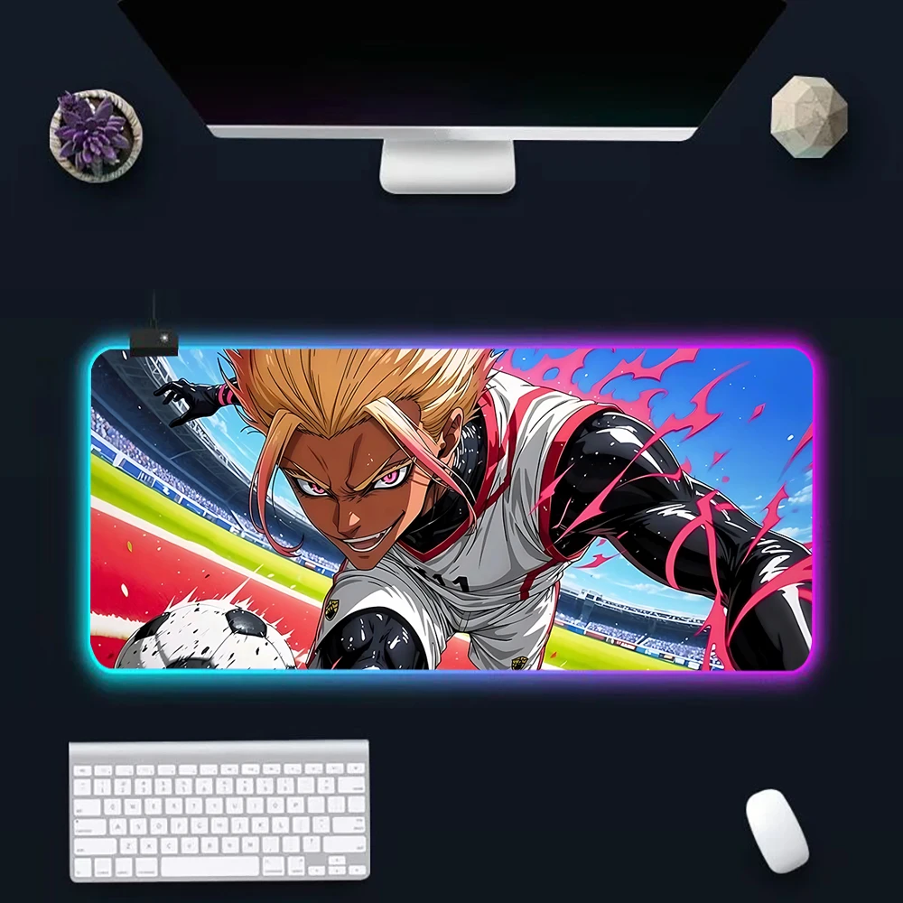 Hot anime blue football RGB Pc Gamer Keyboard Mouse Pad Mousepad LED Glowing Mouse Mats Rubber Gaming Computer Mausepad