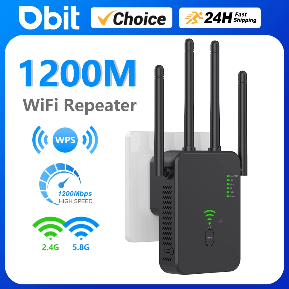 DBIT 와이파이 리피터, 1200Mbps 듀얼 밴드 2.4G 및 5GHz 와이파이 익스텐더, 장거리 무선 와이파이 부스터, AC1200 어댑터, 신호 증폭기 