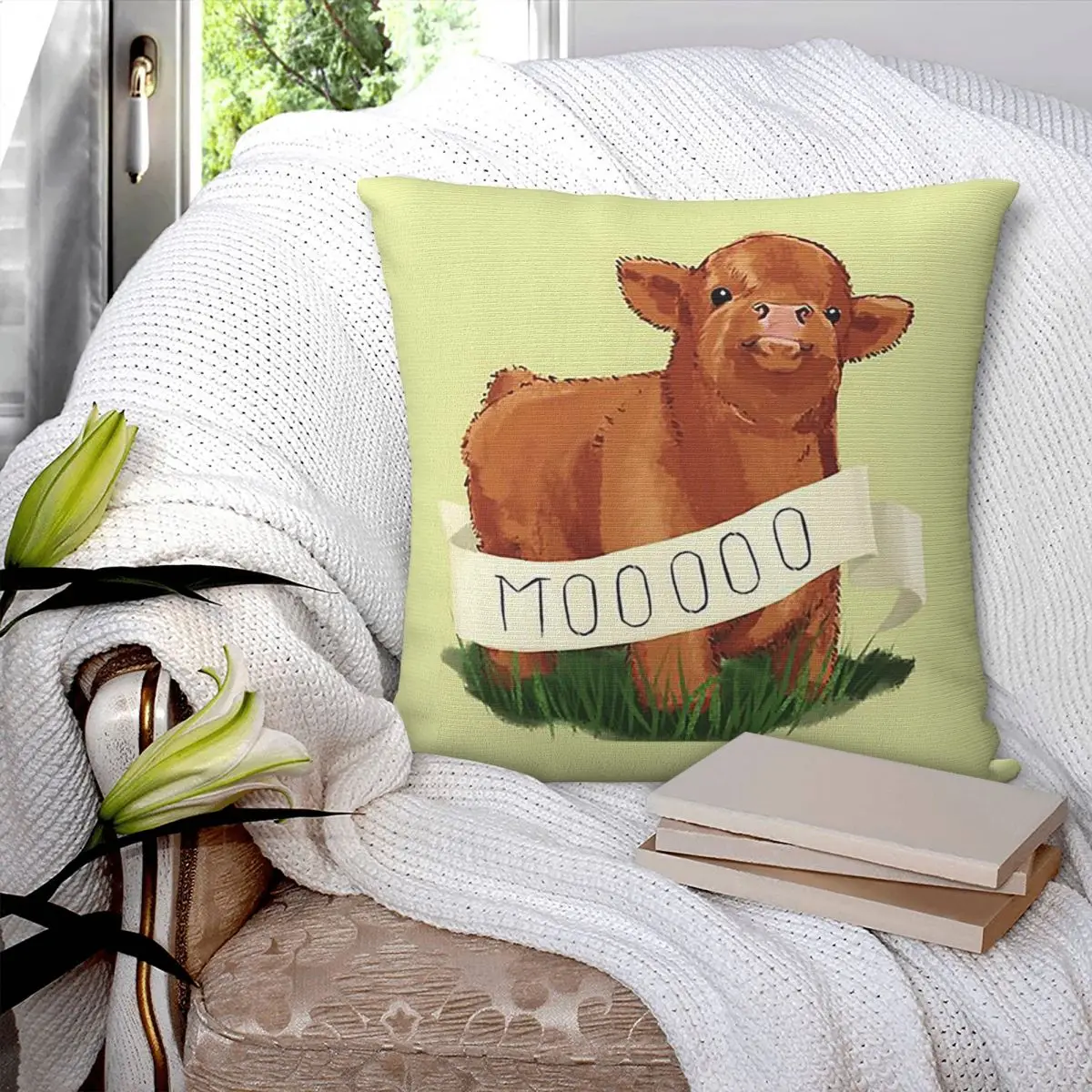 Baby Highland Cow Square Pillowcase Pillow Cover Polyester Cushion Decor Comfort Throw Pillow for Home Living Room