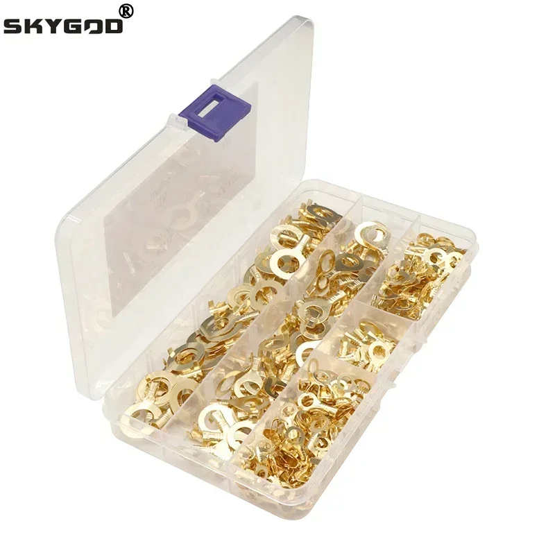 150/300/540Pcs M3/M4/M5/M6/M8/M10 Ring Lugs Eyes Copper Crimp Terminals Cable lug Wire Connection Non Insulated Assortment Kit