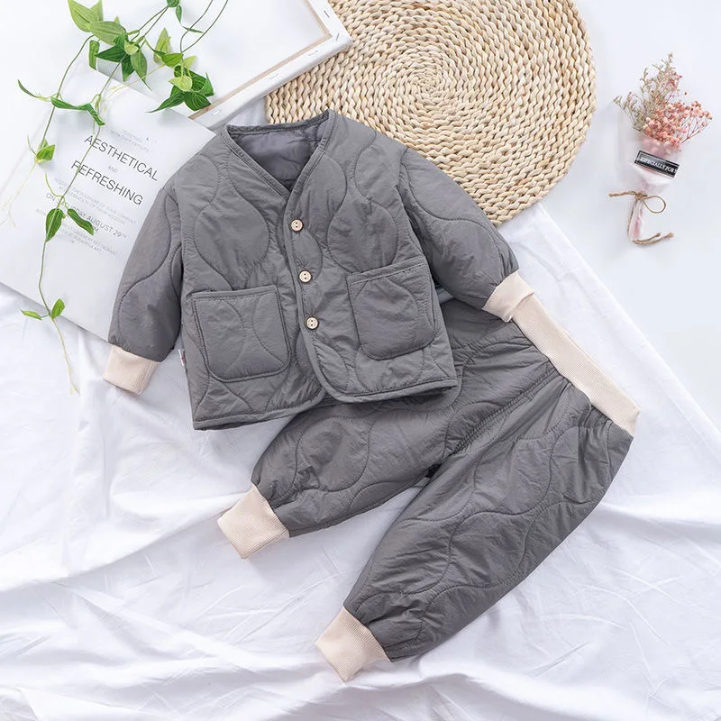 Boys Girsl Winter Coat Suit Cotton Padded Jacket Clothes Baby Outfit Set Children\'s Quilted Outerwear Tops +Pants 2PC 0-5Yeas