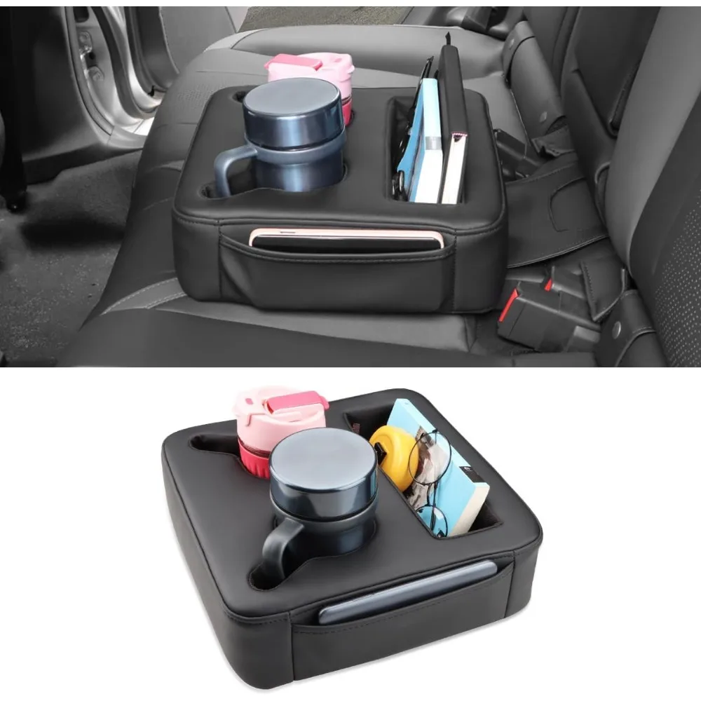 

Adjustable Backseat Cup Holder Tray with Storage for Car SUV Boat Universal Fit Black