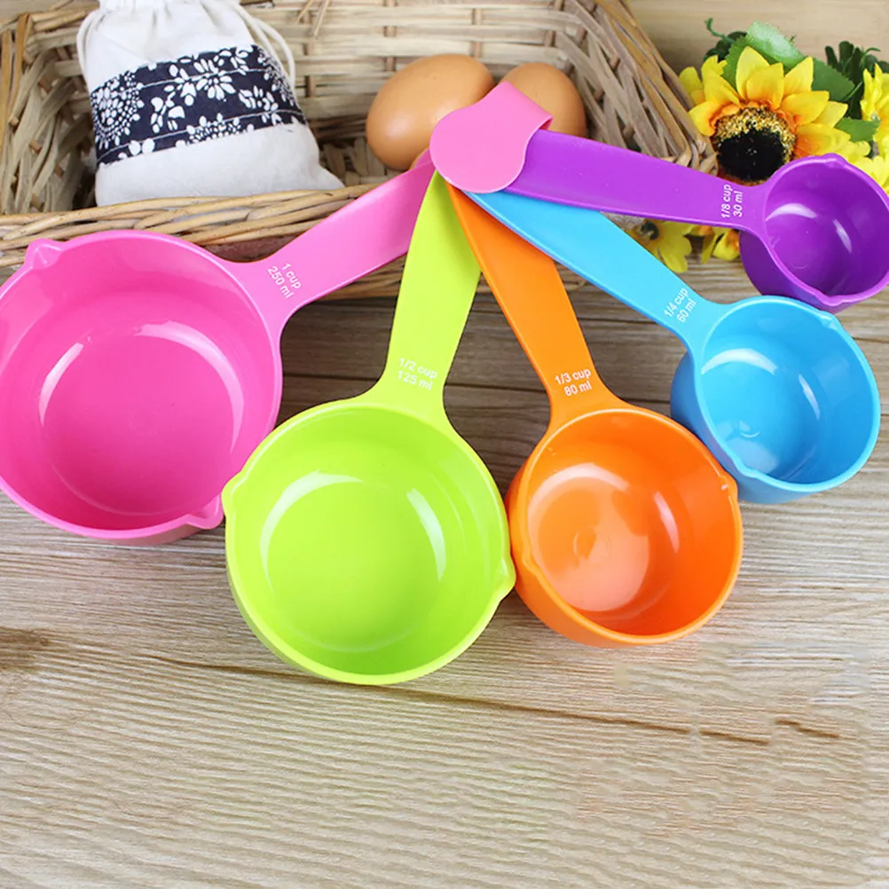 5Pcs Colorful Plastic Measuring Spoons Set for Baking Kitchen Use 30Ml 60Ml 80Ml 125Ml 250Ml with Dual Metric Standard Markings