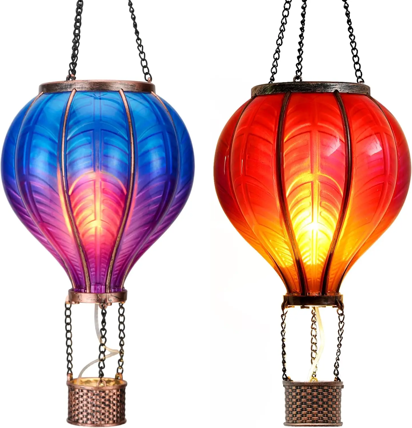 

2 Pcs Hot Air Balloon Solar Lantern Outdoor Garden Decor, Waterproof Hanging Solar Lantern with Flickering Flame Light for