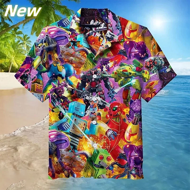 

3D Printed Rainbow Balloon Aloha Shirt For Men Love Rabbit Graphic Blouses Casual Short Sleeve Hawalian Shirts Loose Street Tops