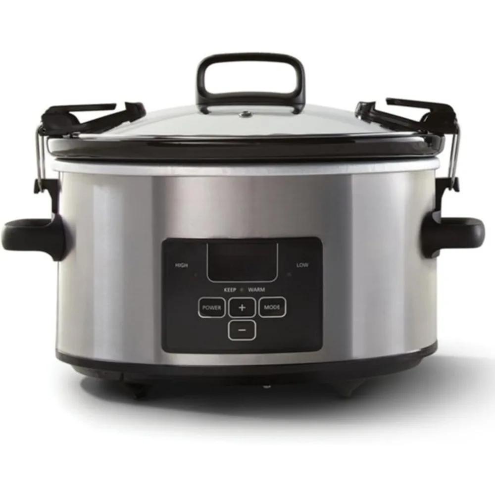 

4 Qt Slow Cookers with Locking Lid, Convenient Handles and Digital Display, Stainless Steel, Programmable Slow Cooker