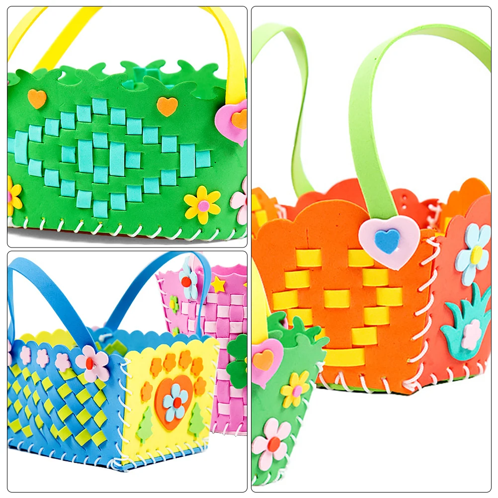 

4pcs Woven Basket Craft Kit Premium Non-Woven Fabric Bright Colors Diy For Parent- Activities Preschool Handicrafts