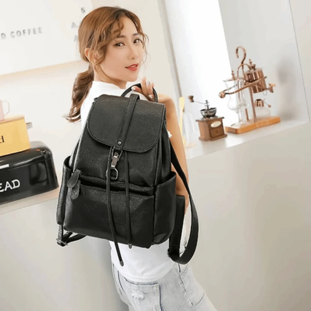 Soft PU Leather Women Backpack Dual Shoulder Strap Multi Pocket Soft Leather Mommy Bag Spacious Interior Large Capacity Rucksack view 3