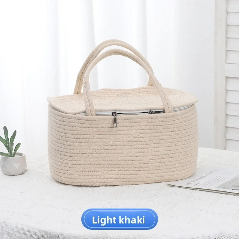 Cotton Thread Rope Mummy Handbag Large Capacity Divided Into Compartments Diaper Storage Basket Shopping for Diaper/ Storage