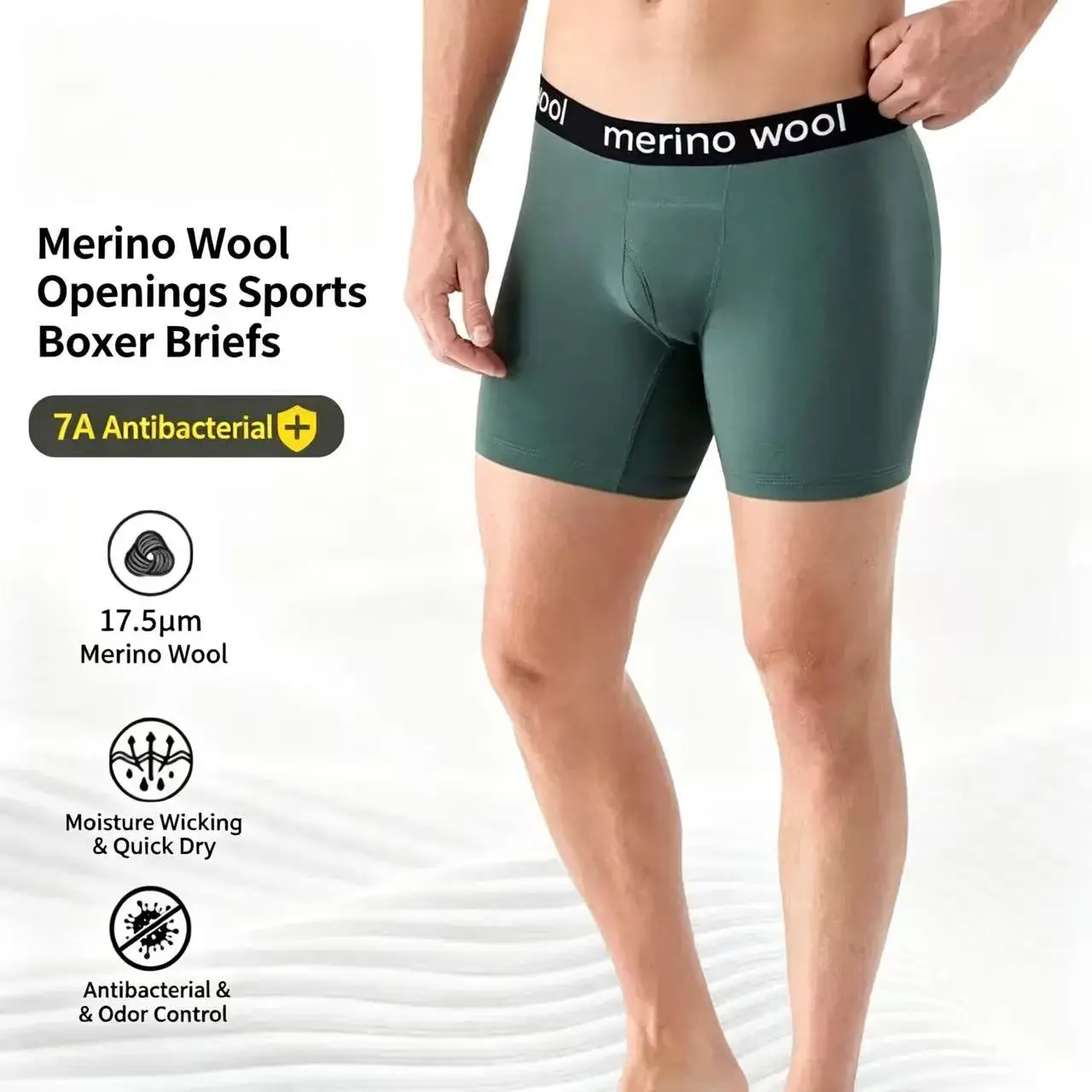 100% Merino Wool Men's Boxer Briefs Men's Underwear Base Layer Moisture Wicking Breathable Sports Hiking Underpants