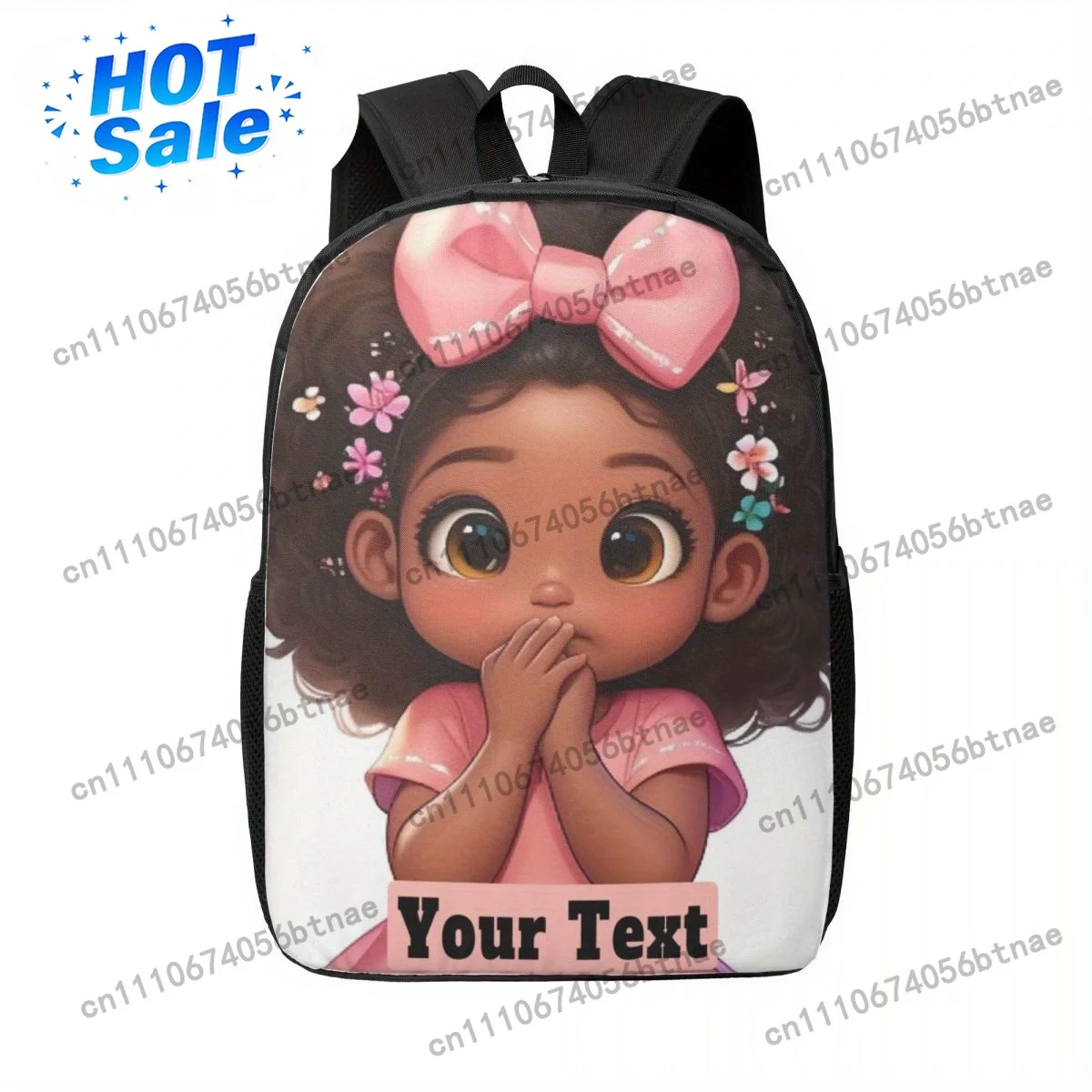 Customizable Pink Backpack With Name Text – Charming Cartoon Girl Design, Durable Polyester Material, Large Capacity Laptop Bag