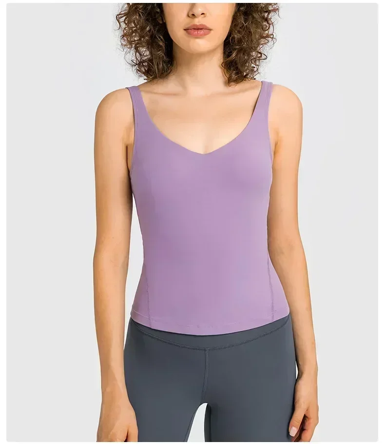 Chaleco deportivo de Pilates para mujer, Tops con cuello en V y almohadilla para el pecho, espalda Sexy, alta elasticidad, transpirable, de secado rápido, para Fitness y correr