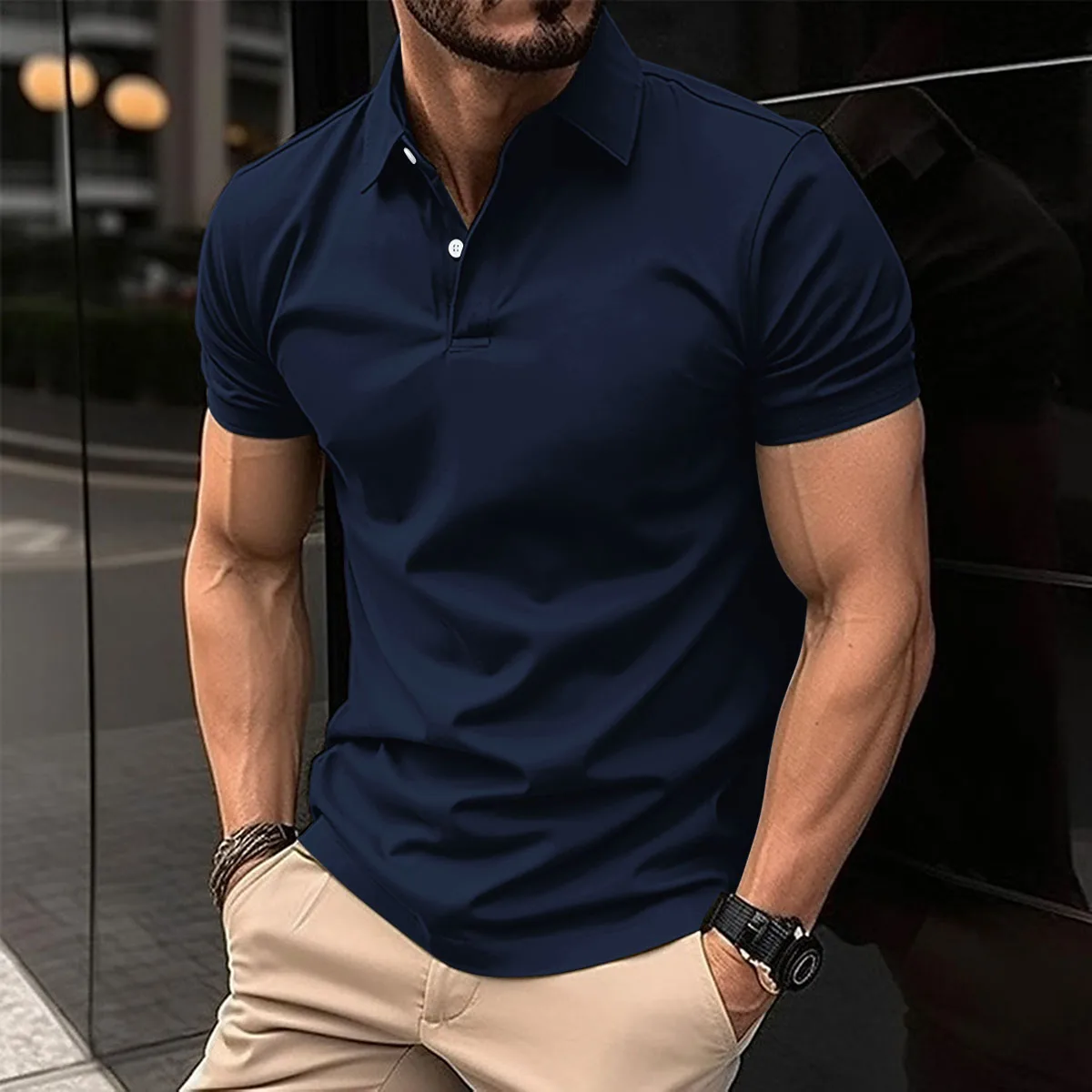 

2024 Summer Fashion Best-Selling New Men's Short Sleeve T-Shirt Elastic Cool Breathable POLO Shirt Buckle Business Casual Sweat