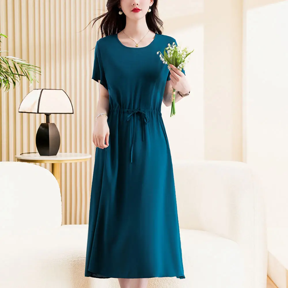 Women Summer Casual Dress Floral Print Short Sleeve Loose Fit Breathable Soft Plus Size Elegant Daily Comfortable Wear