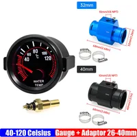 Medidor de temperatura del agua de 2"" y 52 mm 40-120 ℃ Medidor de temperatura del agua + Sensor de tubo de junta de temperatura del agua Adaptador de manguera de 26-40 mm para automóvil de gasolina 12 V