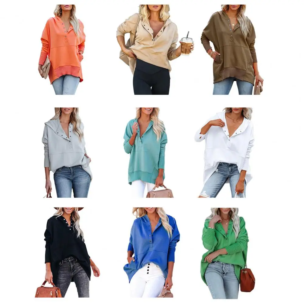 2025 New Fashion Women's Spring Autumn Hooded Sweatshirt Long Sleeve Solid Color V Neck Crop Hoodie Pullover Top With Pockets