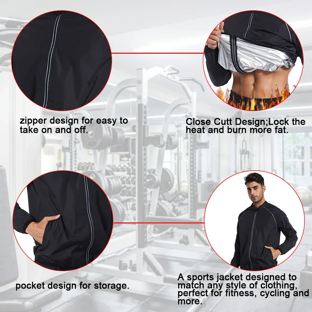 SEXYWG Sauna Jacket for Men Weight Loss Hot Sweat Body Shaper Thermal Top Fitness Workout Long Sleeves Slimming Sportwear Gym