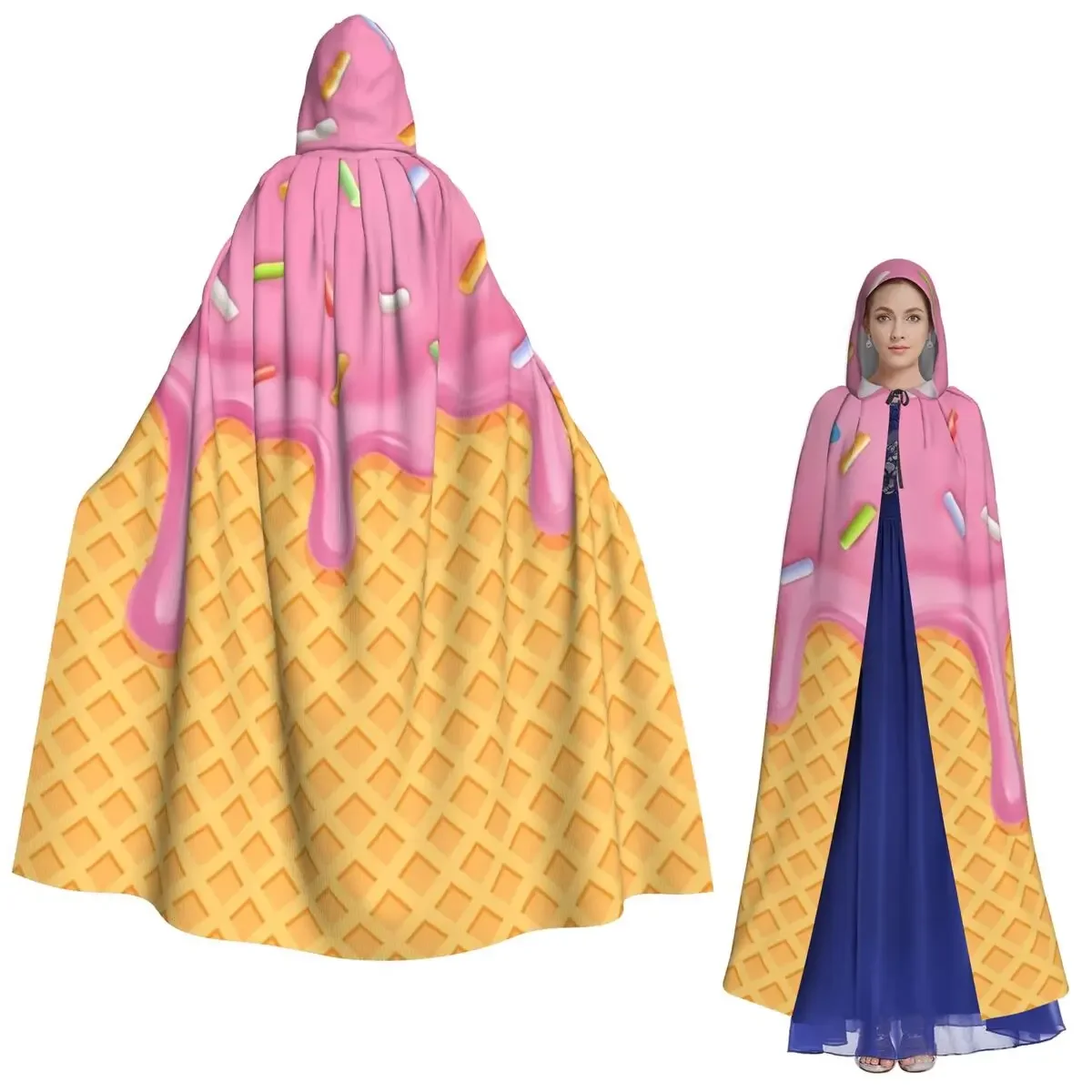 

Strawberry Ice Cream Long Hooded Cloak Witch Medieval Costume Cosplay Cape HalloweenParty Adult Unisex