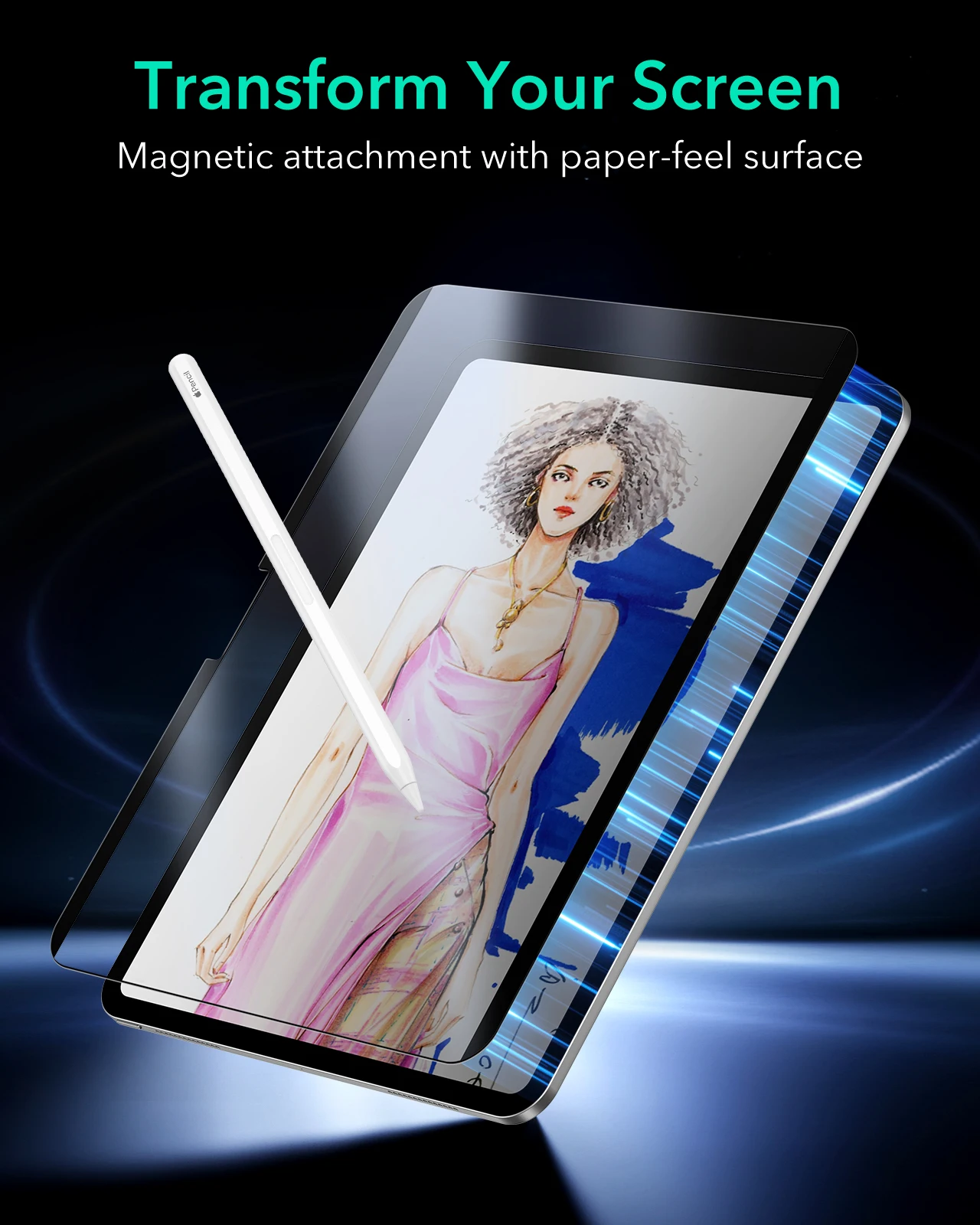 ESR 2 Packs iPad Air 13/11&Pro 11/13&iPad 12/11/10 Gen Paper-Feel Magnetic Screen Protector Detachable&Reusable Screen Film