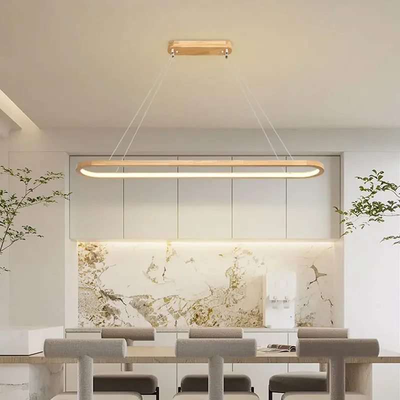 

Wood/LED Pendant Lamp For Dining Room Minimal Home Decor Long Table Ring Kitchen Modern Hanging Chandelier Indoor Light Fixture