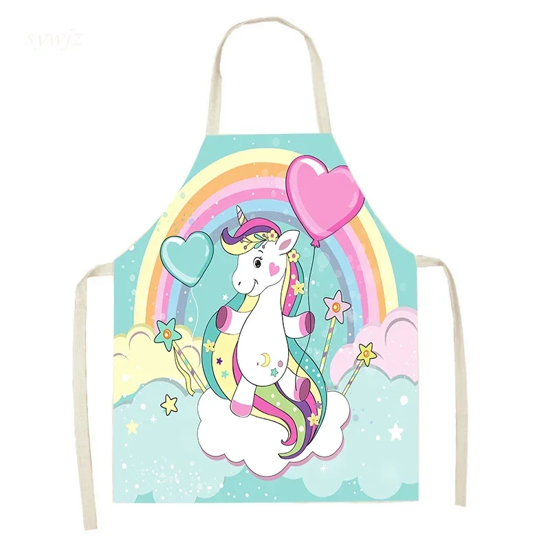 Cartoon Unicorn Cute Girly Heart Pink Print Adult Cooking Apron Children's Hand Painted Anti-fouling Cooking Accessories