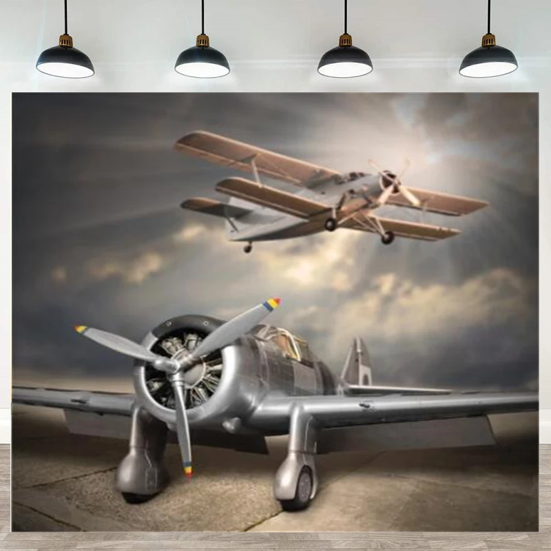 Photography Backdrop Plane Take Off Land Cloudy Sunshine Airport Sky Child Portrait Photographic Background Poster Photo Studio