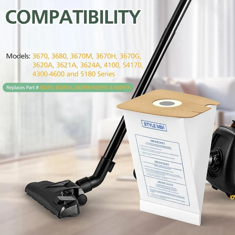 Vasilha sacos de vácuo compatíveis para Eureka poderoso ácaro, Style mm, série 3670, 3680, 20 Pack