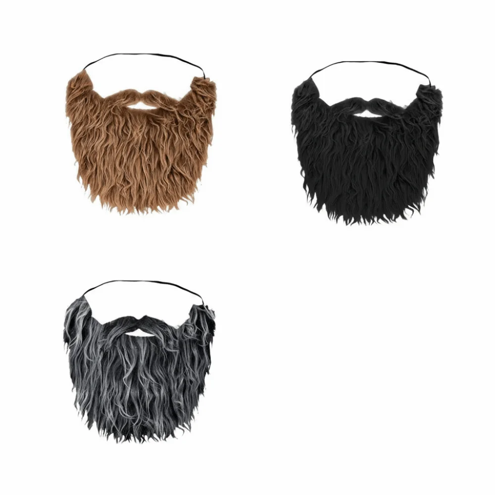 Long Curly Fake Beard Synthetic Hair Realistic Fake Mustache Multipurpose Elastic Rope False Facial Hair Stage Performance