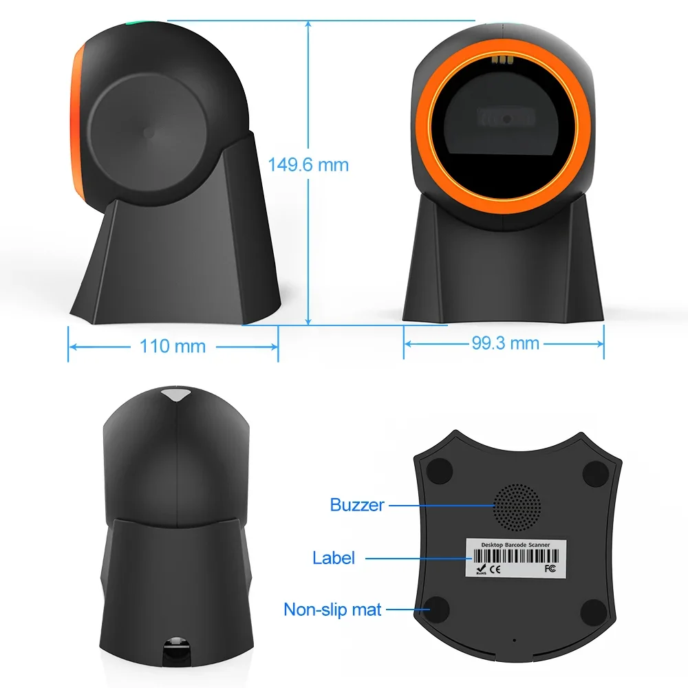 Desktop Corded Qr Code Scanner Reader 2D QR Code Omnidirectional  barcode scanner scanning bar code scanner for supermarket scan