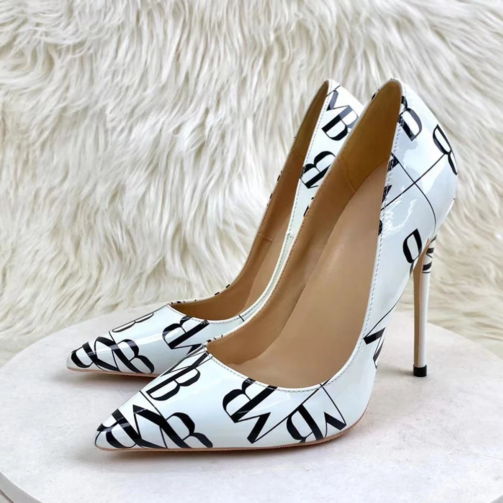 

Women pumps english letter decoration pointed toe 8cm 10cm 12cm high heels shoes plus size 33-46 QP204 ROVICIYA