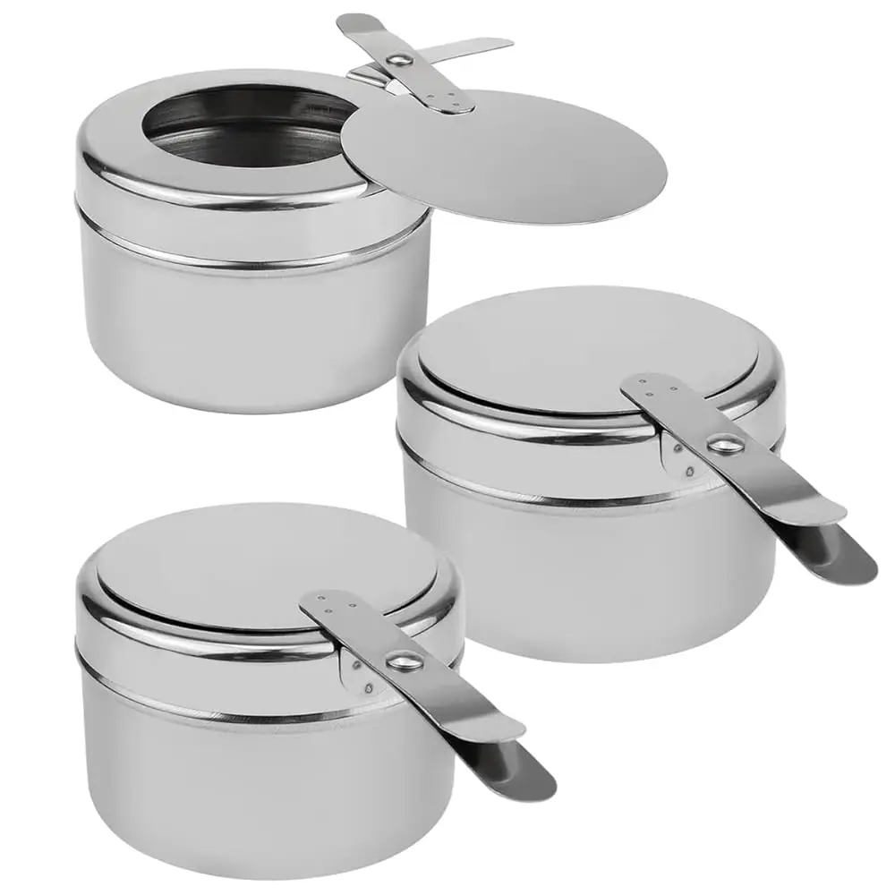 

3Pcs Stainl Steel Round Fuel Holder With Cover Chafer Canned Heat Fuel, Perfect For Chafing Dishes Buffet Barbecue Party Events