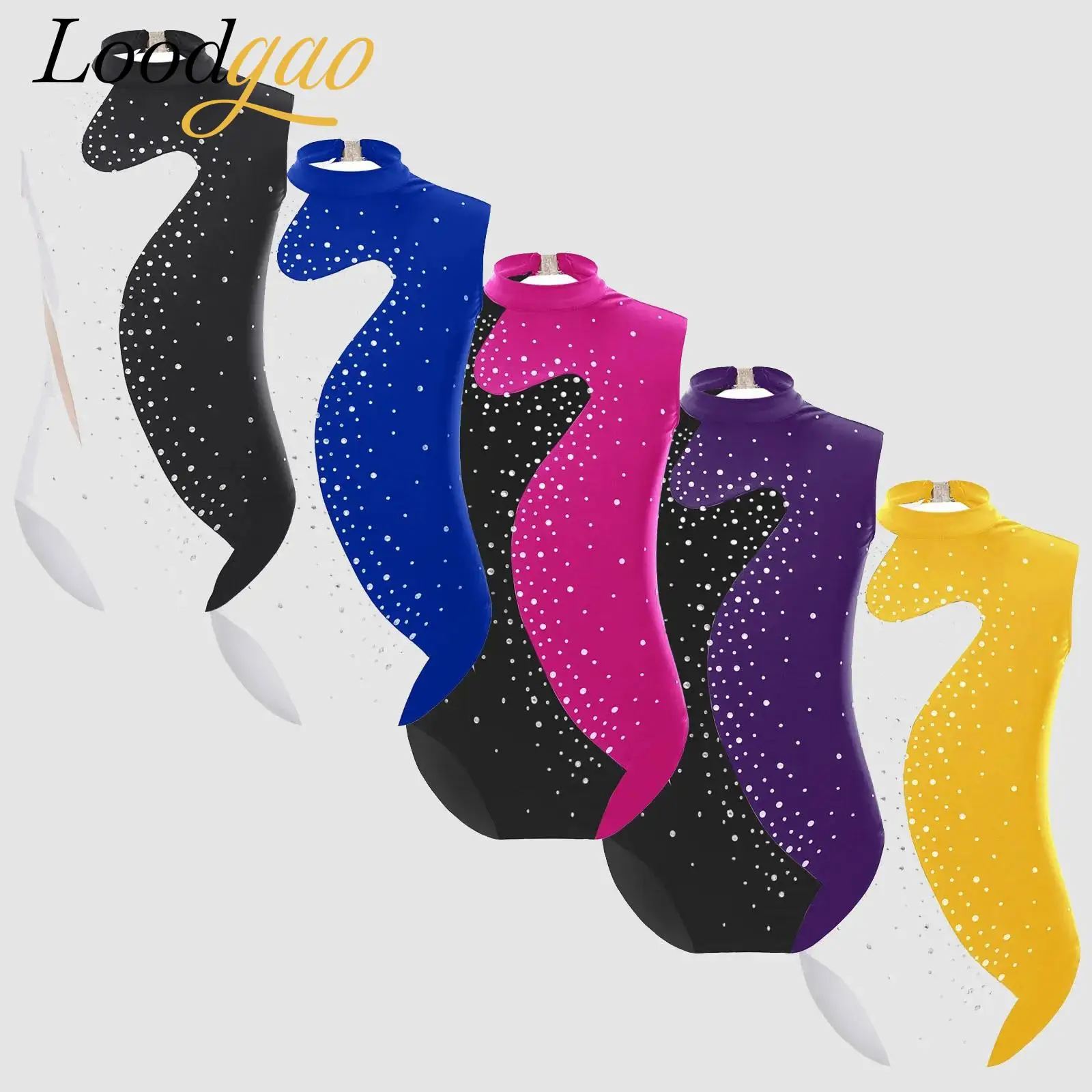 

Kids Ballet Dance Leotards Children Rhythmic Gymnastics Jumpsuit for Girls Sleeveless Shiny Rhinestone Roller Skating Bodysuits