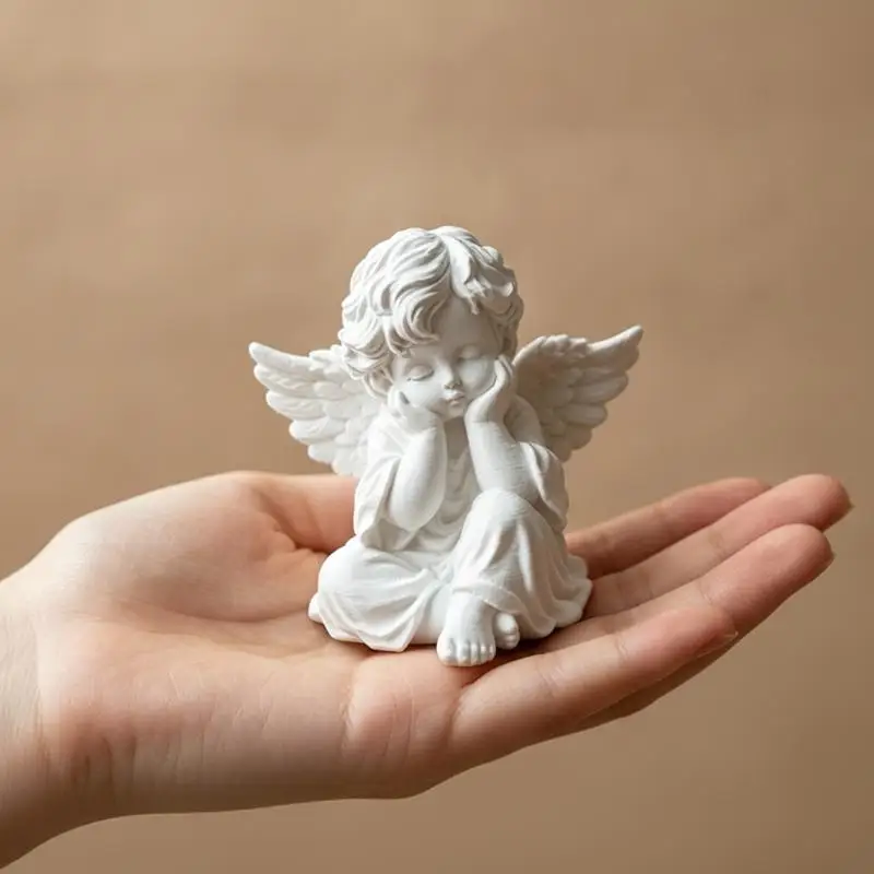 3D Printed White Cherub Angel Statue Waterproof Carved Wings Outdoor Safe Ornament for Garden Patio Home Bedroom Decor Gift
