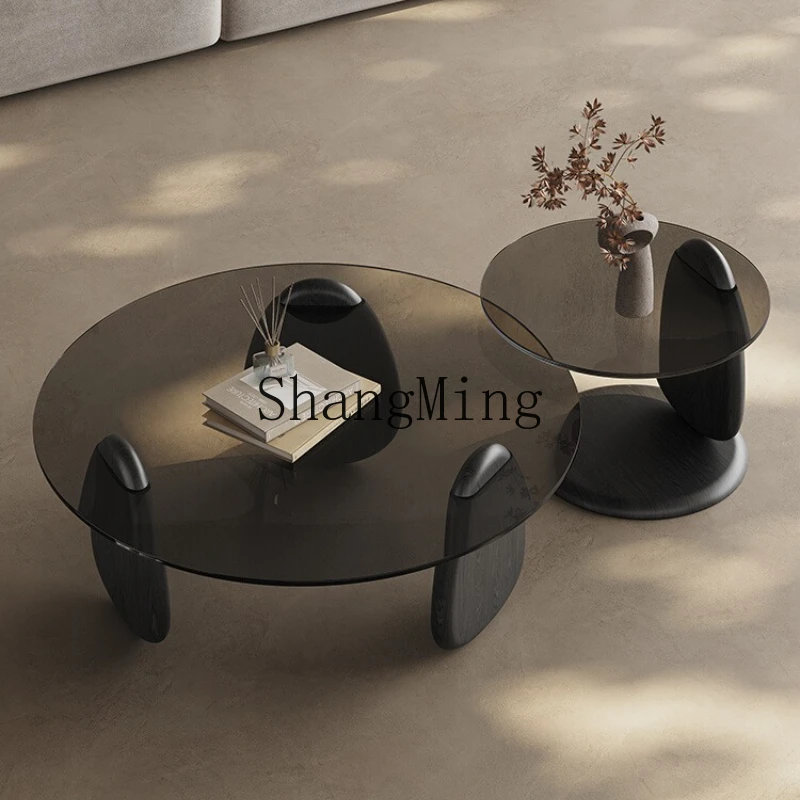 

LXY modern simple size round coffee table combination tempered glass tea table