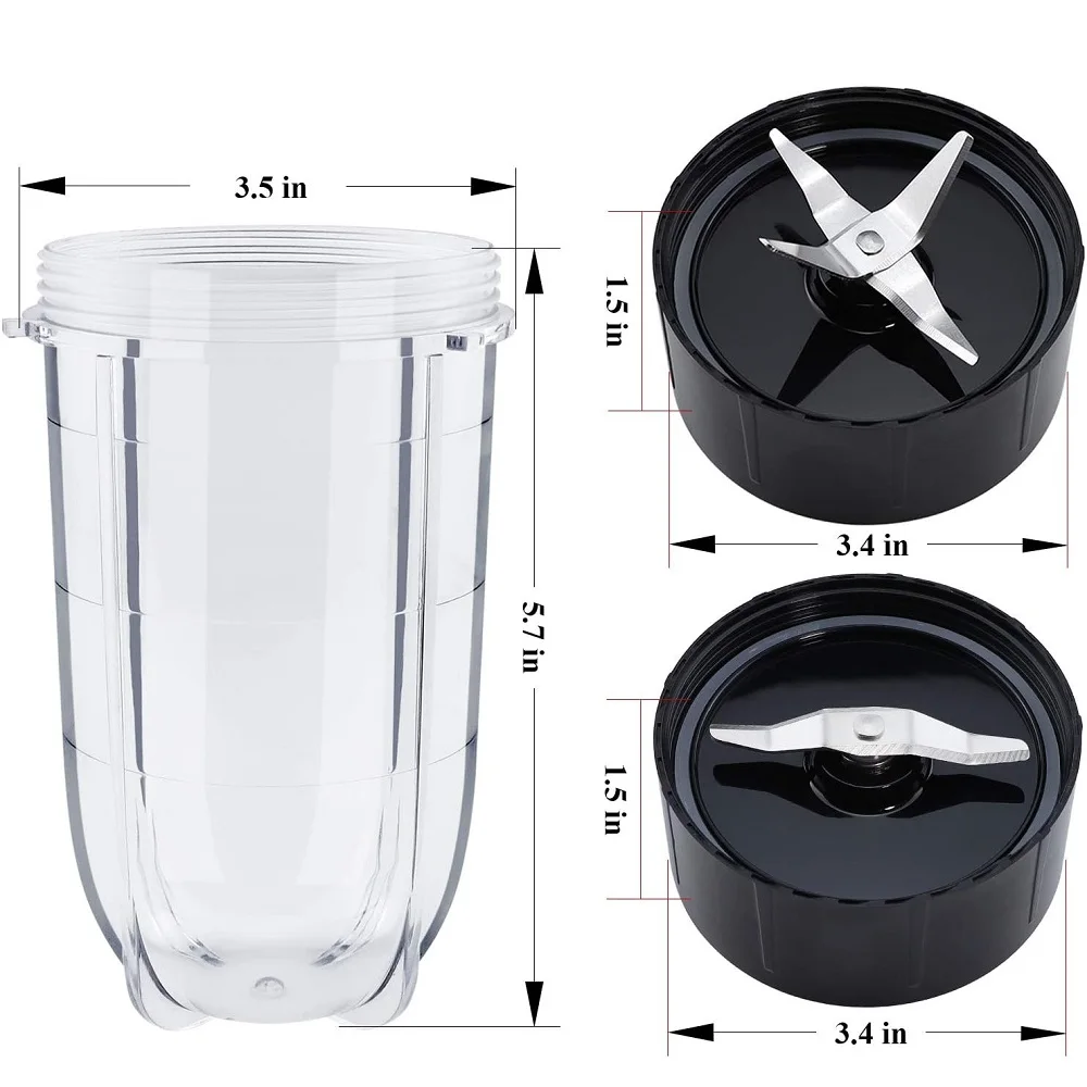 2 Pack 16OZ Tall Cups with Cross and Flat Blade Combo,Compatible with Original Magic Bullet Blender Juicer 250W MB-1001