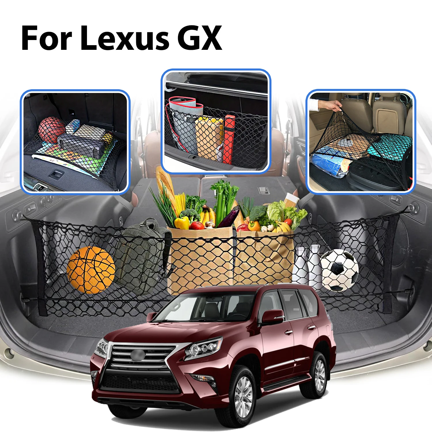 Car Cargo Net Stretchable,Car tools, Adjustable Elastic Trunk Storage Net with Hook for Lexus GX