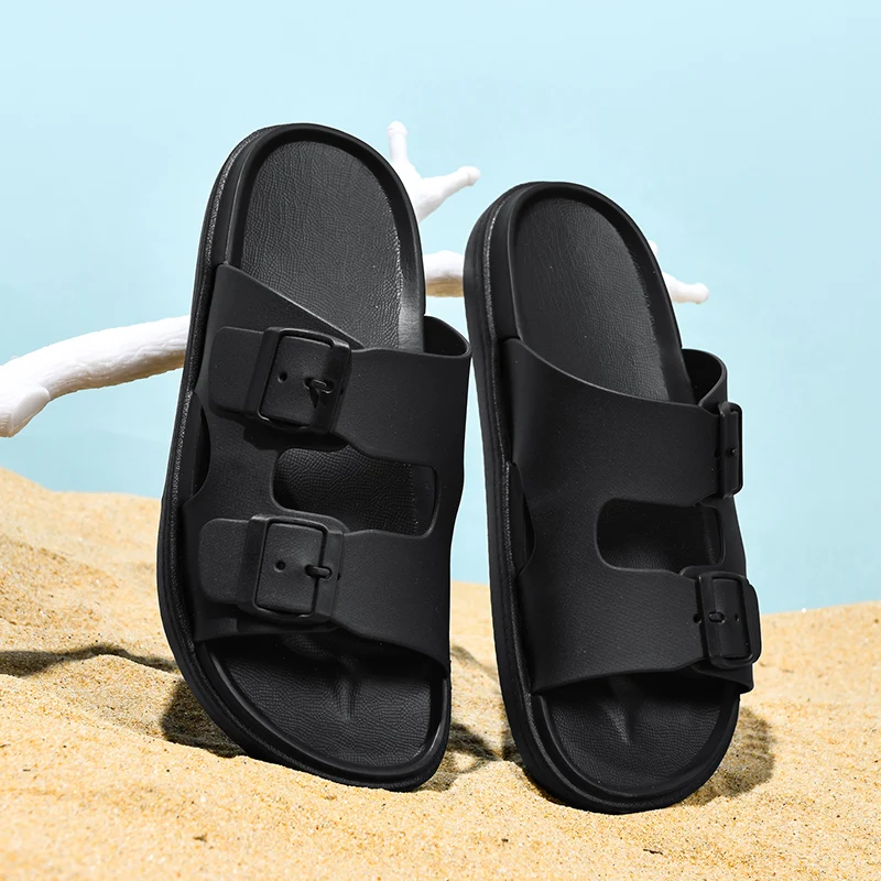 Chinelos de fivela ajustável masculino, fundo grosso, sandálias de plataforma antiderrapante, sola macia confortável, sapatos de praia, masculino,