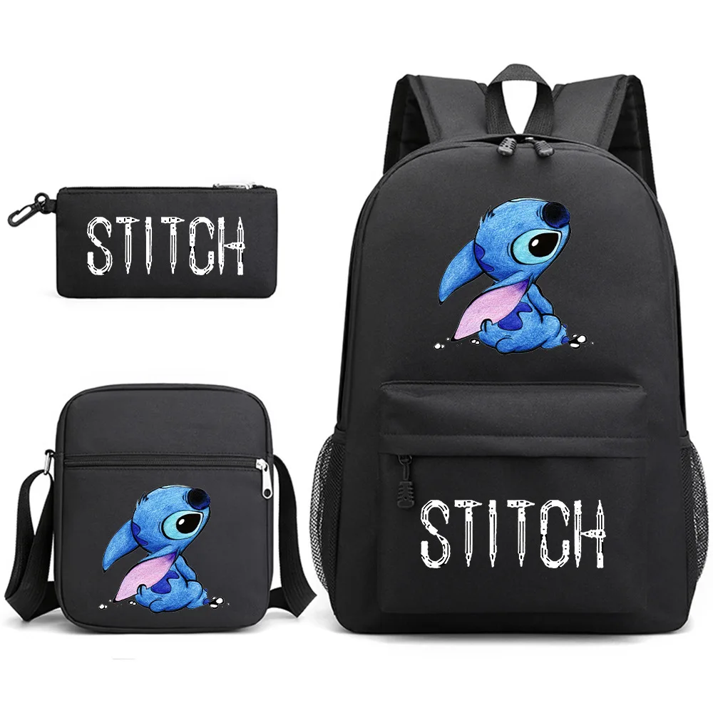 

MINISO Stitch Anime 3Pcs/Set Backpack Student School Shoulder Bag Kids Cute Travel Backpack Children Birthday Gift