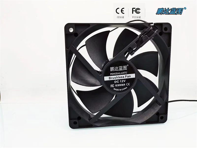 Pengda blueprint 12025 double ball bearing 12CM large air volume 12V 0.4A full black line computer case fan